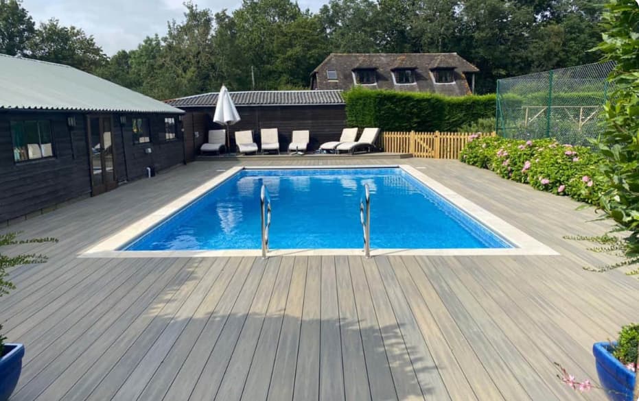 Outdoor swimming pool wood plastic composite decking 